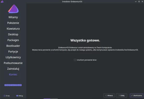 zakończenie instalacji endeavouros
